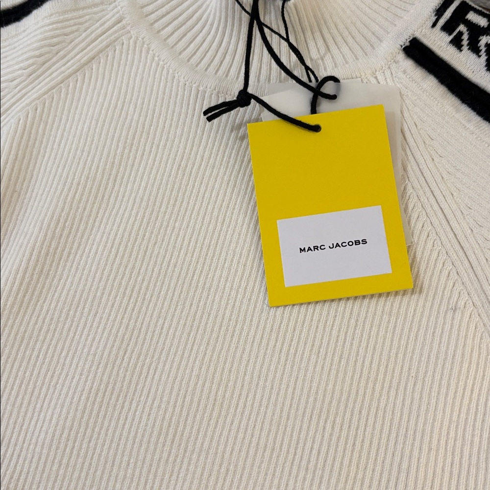 NWT [Marc Jacobs] Knitlogo Ribbed Sweater Stand-Up Collar White/Black Youth 12 - Picture 8 of 14